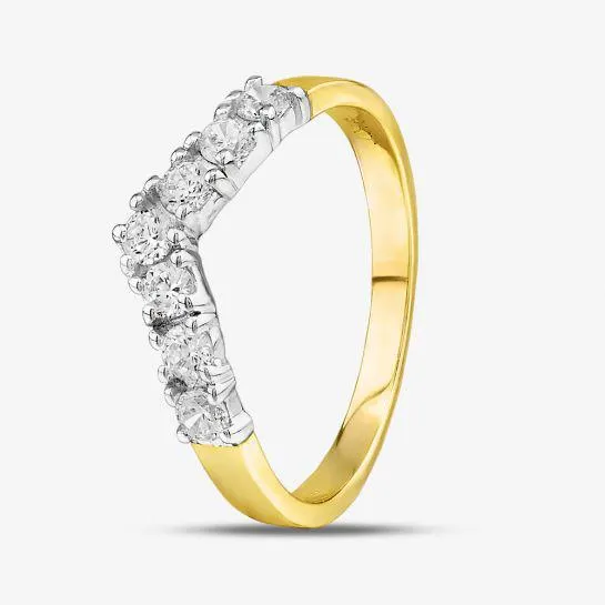 9ct Yellow Gold Clear Crystal Wishbone Ring DIV003C