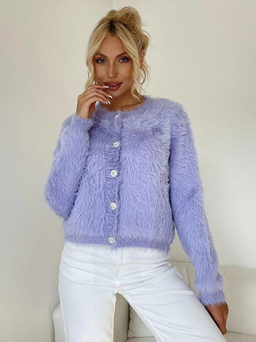 Sweaters Cardigans Long Sleeves Buttons Purple Fall Women Outerwear