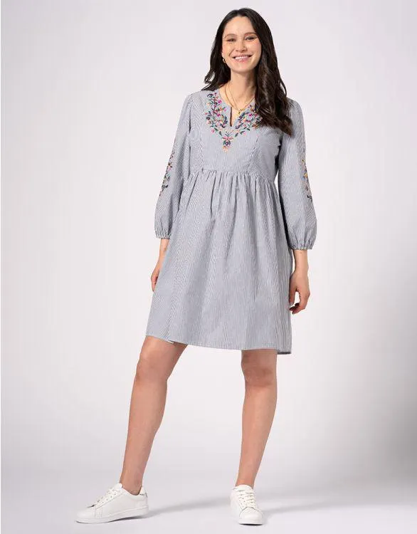 Embroidered Cotton Maternity & Nursing Dress