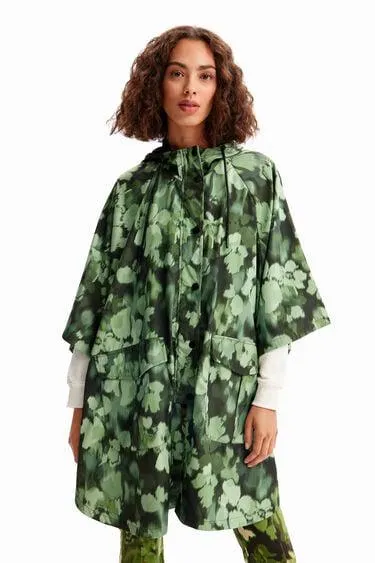 Hooded camo raincoat
