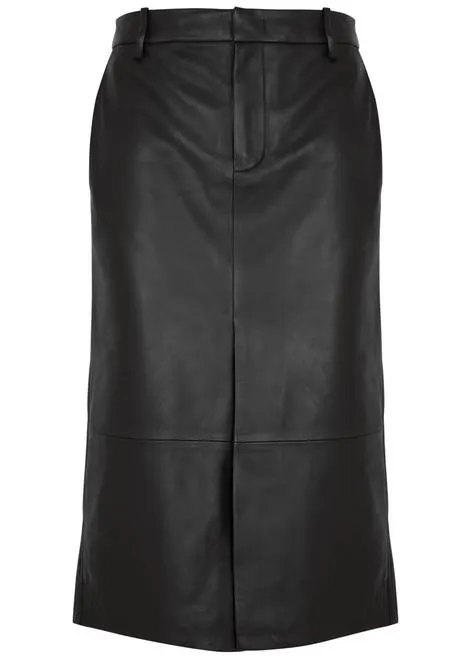 Leather midi skirt