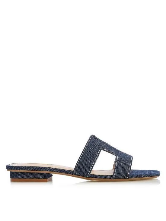 Loupe Topstitch Detail Denim Footbed Sandals - Navy