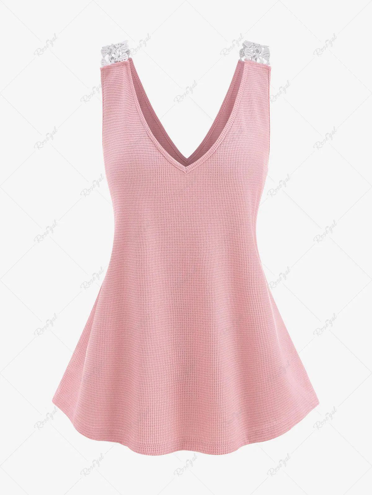 Plus Size Flower Lace Insert Textured Tank Top - Xl