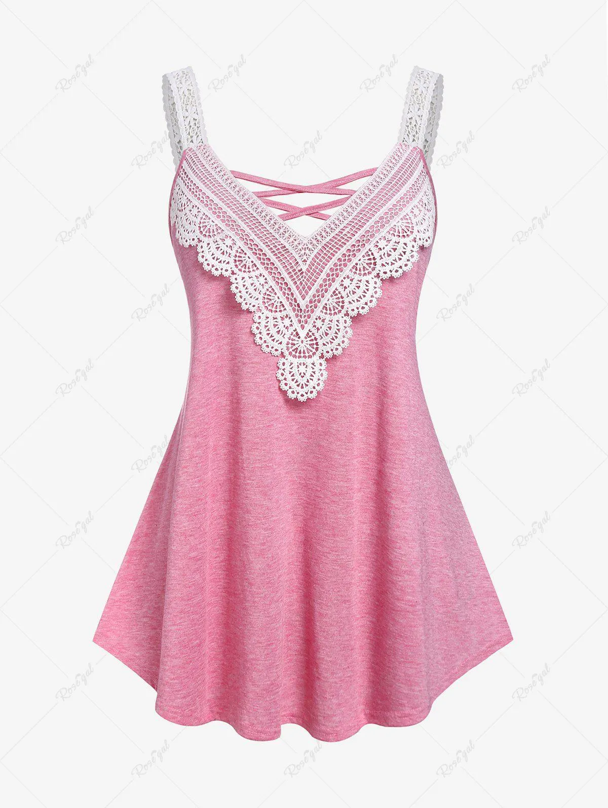 Plus Size Lace Panel Two Tone Crisscross Tunic Tank Top - M | Us 10