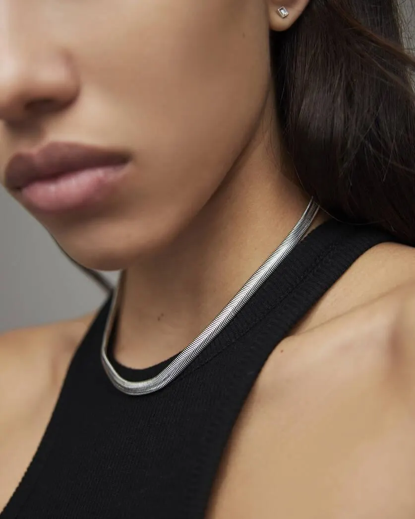 Flat Silver Tone Snake Chain Necklace