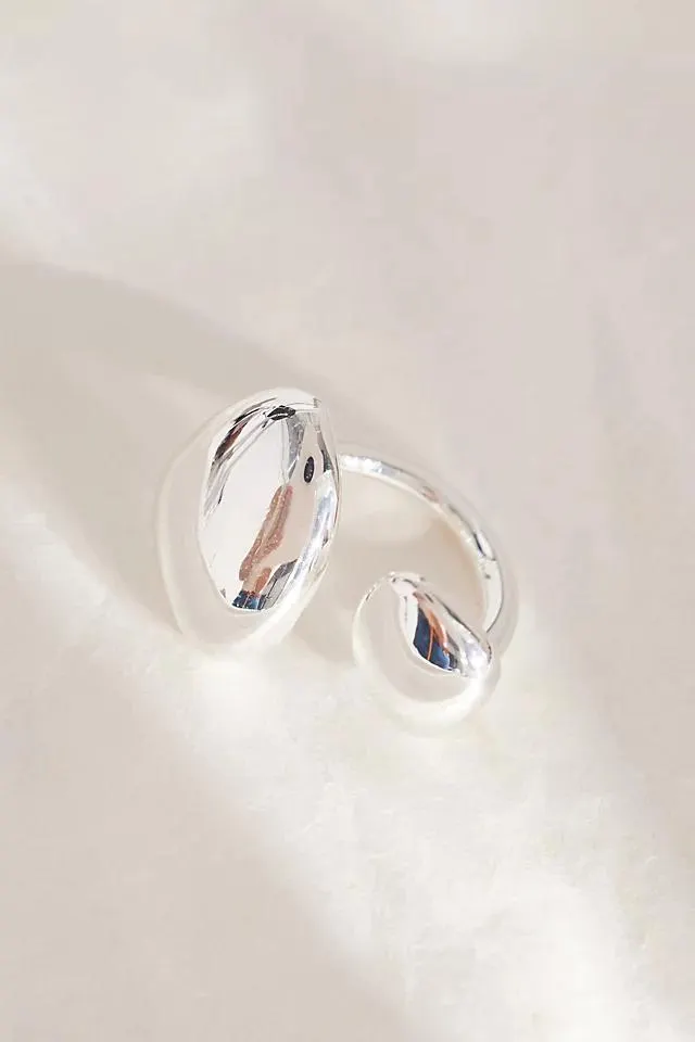 Silver-Plated Oversized Double-Pebble Adjustable Ring