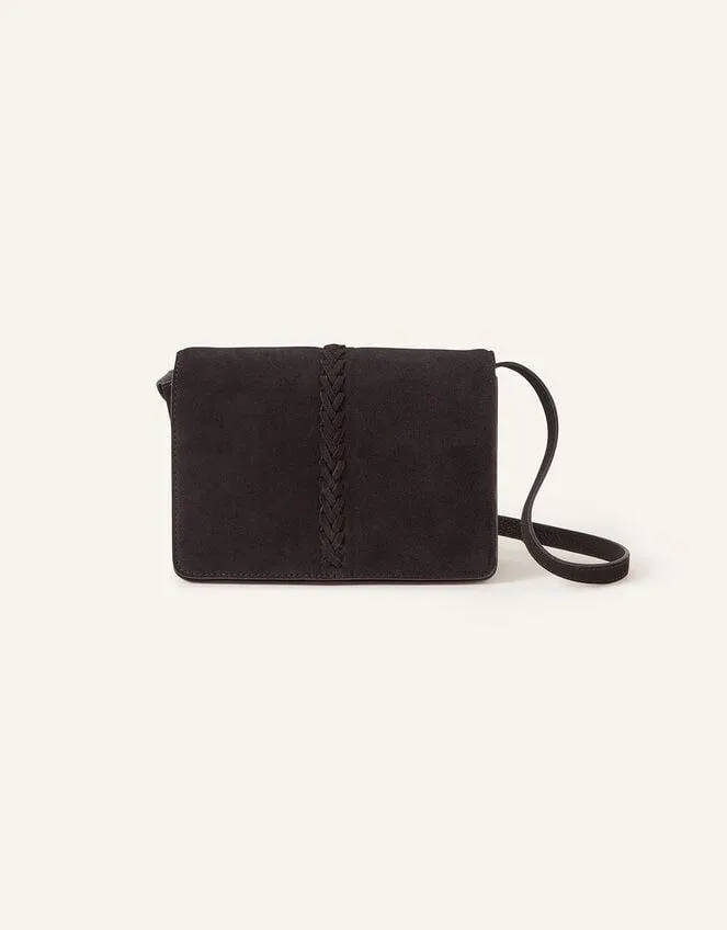 Suede Stitch Detail Cross-Body Bag Black