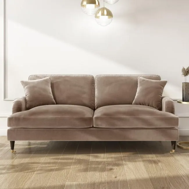 Beige Velvet Sofa - Seats 3 - Payton