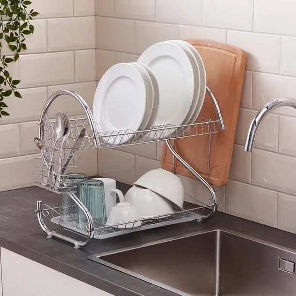 Compact 2-tier Stainless Steel Dish Rack
