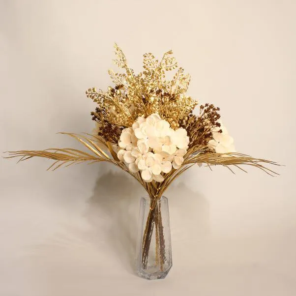 Artificial Cream and Metallic Gold Hydrangea Bouquet