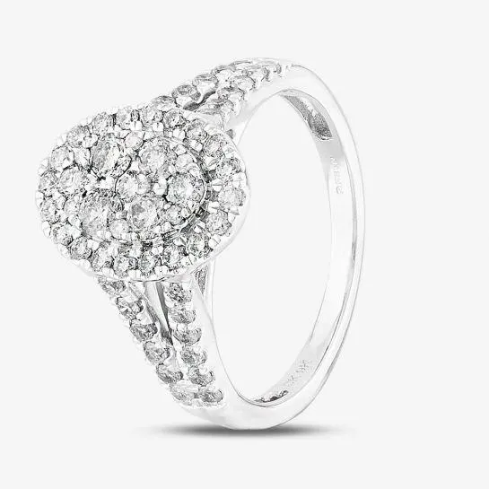 9ct White Gold 1.00ct Diamond Split Shouldered Oval Cluster Ring