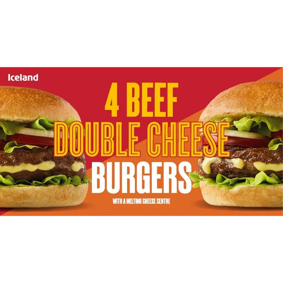 Iceland 4 Beef Double Cheese Burgers 454g