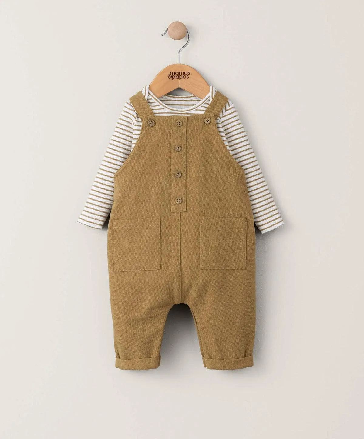 Striped Top & Woven Dungeree (2 Piece) - Brown