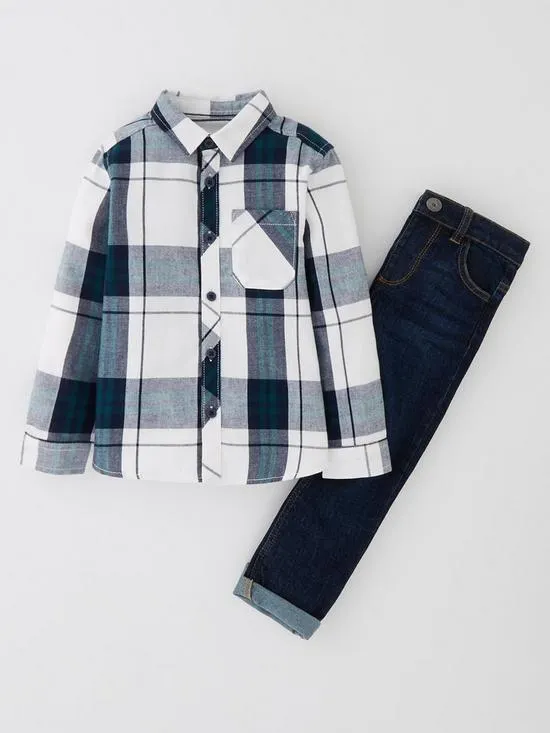 Check Shirt And Jeans Set - Multi
