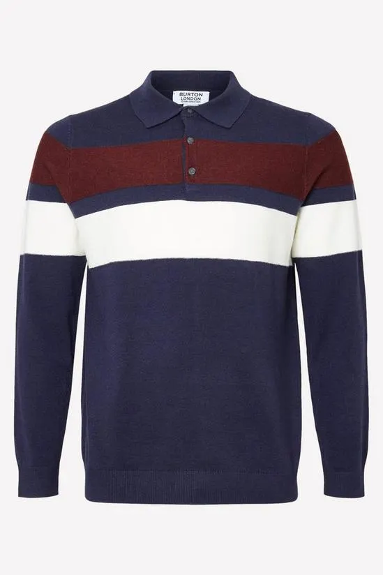 Long Sleeve Colour Block Polo