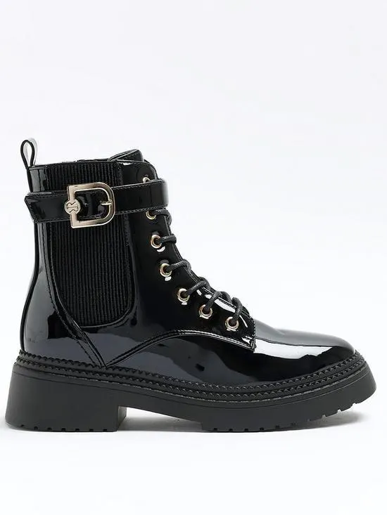 Lace Up Buckle Boot - Black