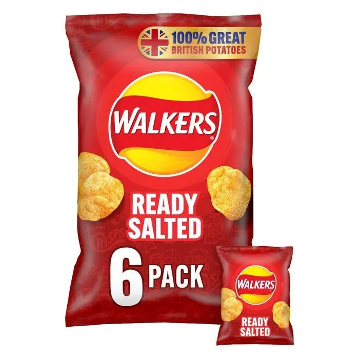 Walkers Ready Salted Crisps, 25g (Pack of 6)
