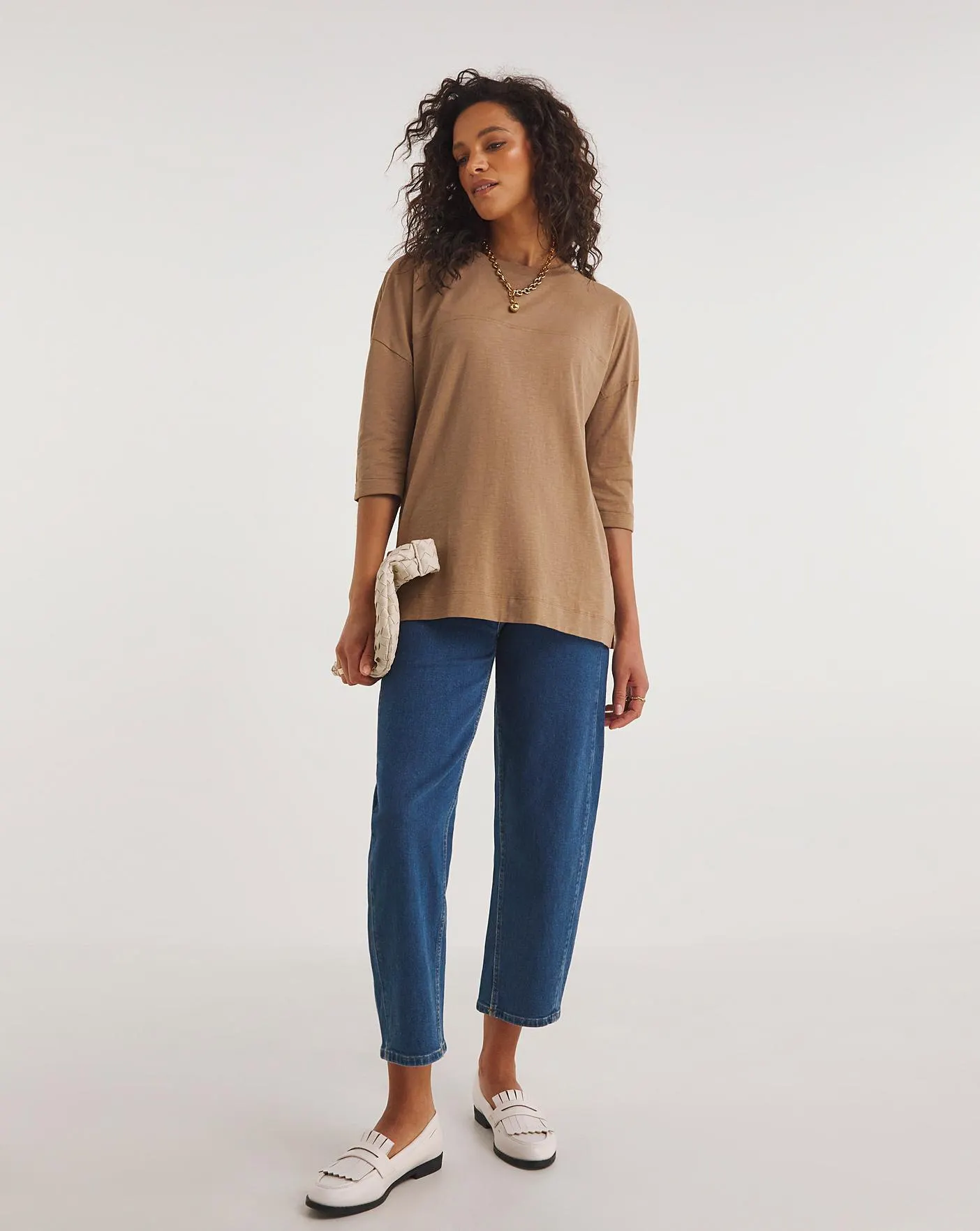 Camel Cotton Slub Detail T-Shirt