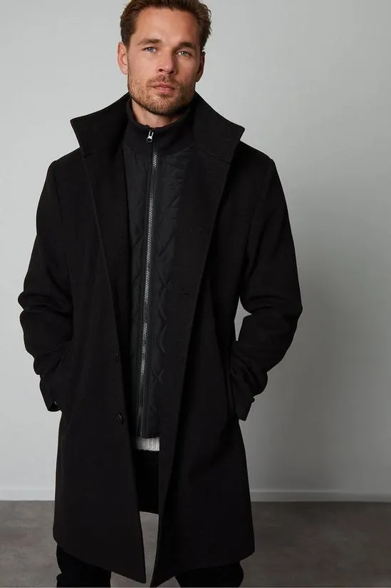 'Pipe' Funnel Neck Coat With Mock Layer