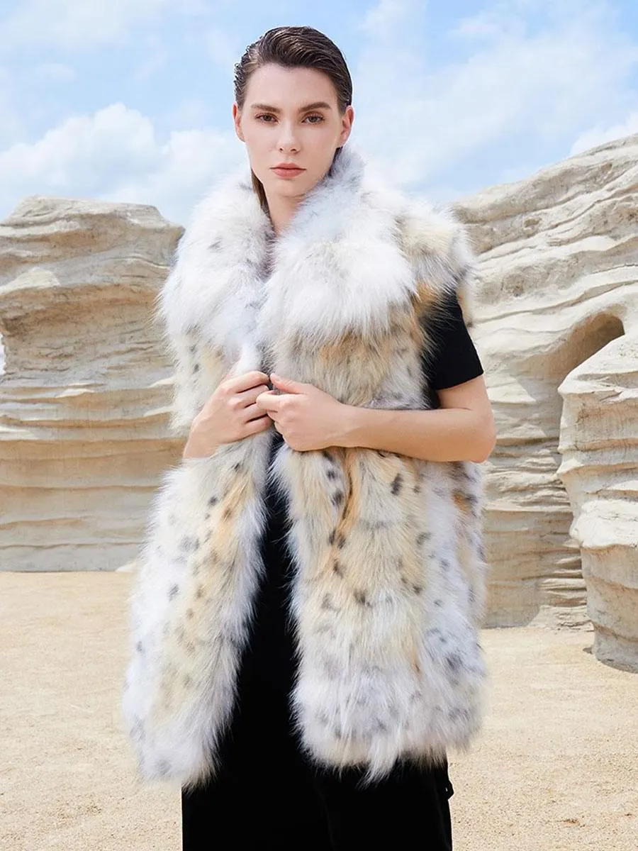 Faux Fur Coats Yellow No Waistline Sleeveless Animal Print Faux Fur Coat Oversized Winter Coat