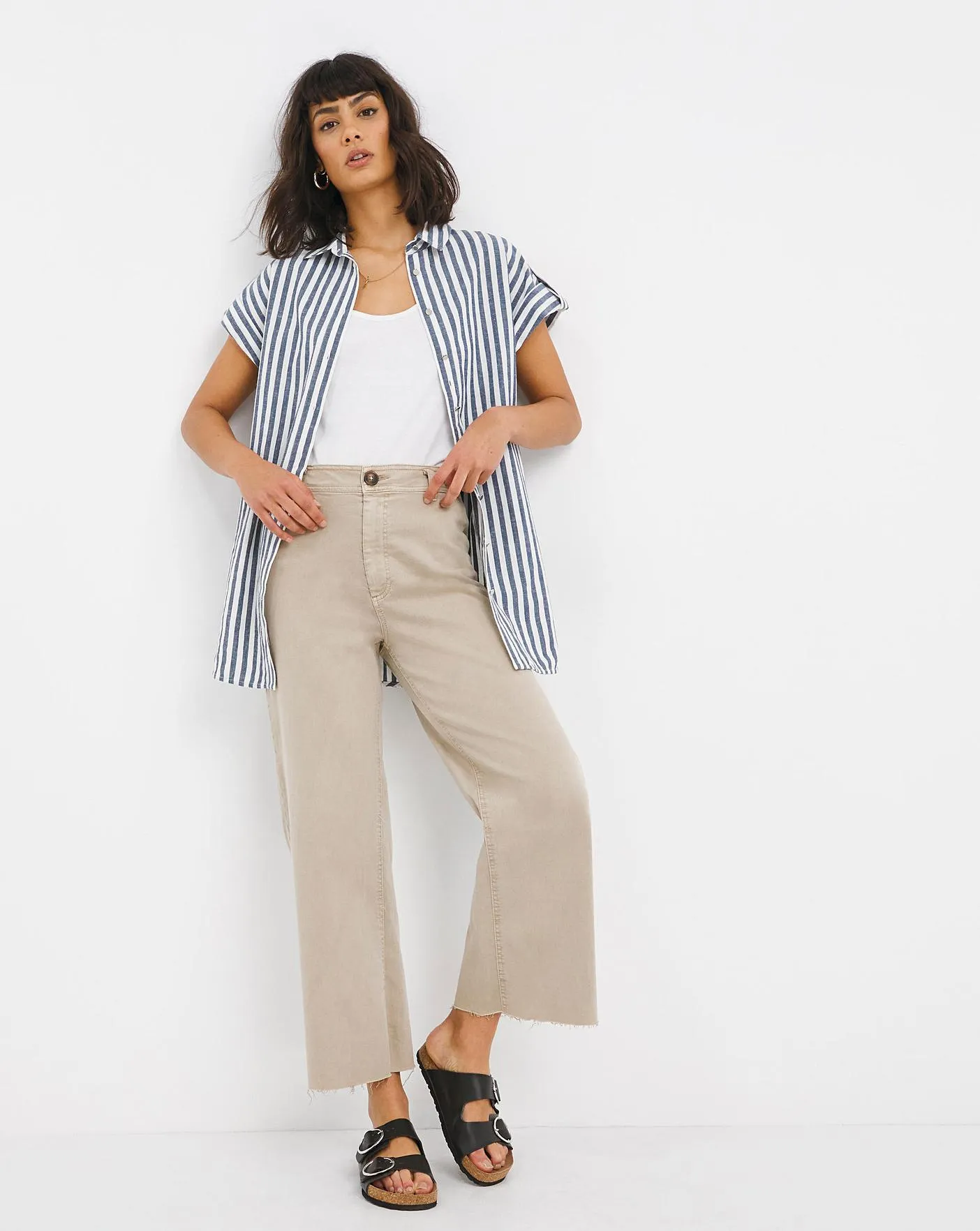 Blue Stripe Short Sleeve Linen Mix Longline Tunic