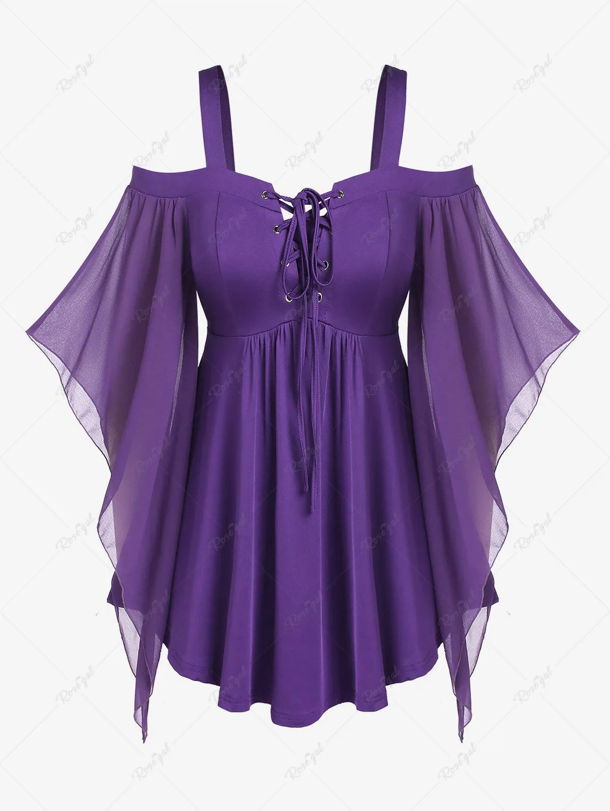 Plus Size Lace Up Butterfly Sleeves Cold Shoulder T-shirt - 1x | Us 14-16