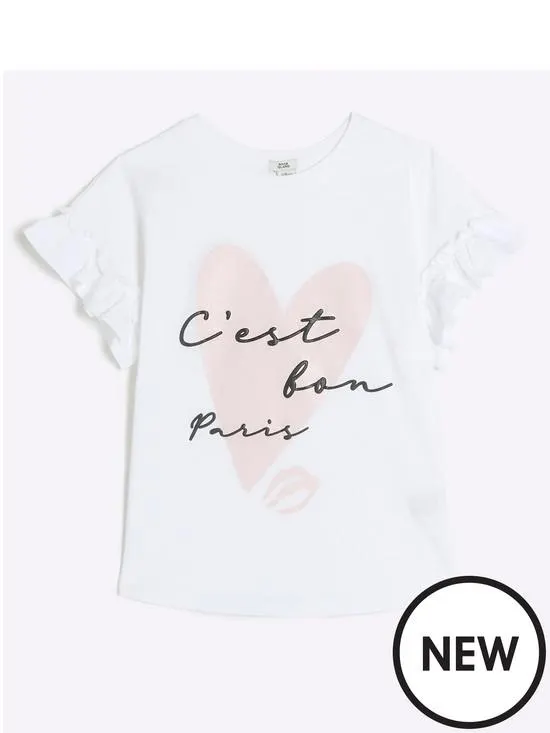 Girls Glitter Heart T-Shirt - White