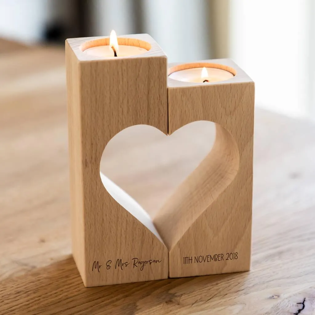 Personalised Wedding Anniversary Gift Candle Holder Set