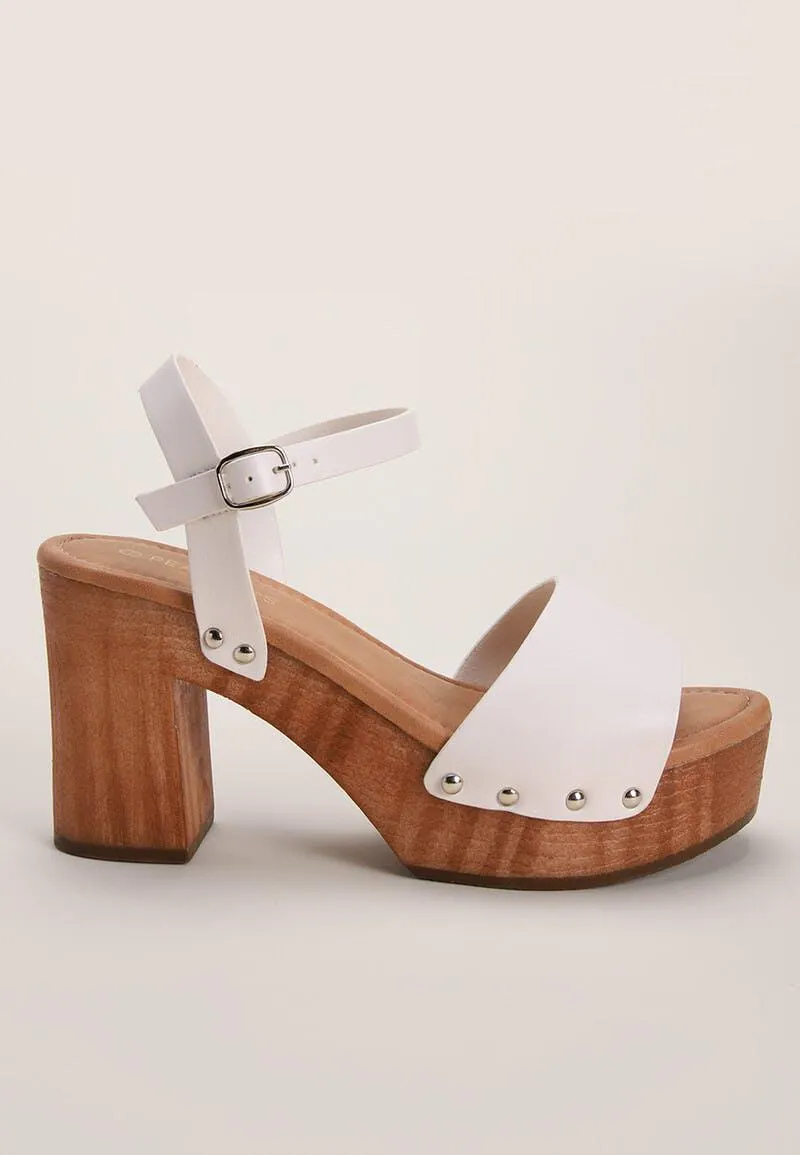 Womens White Heeled Clog Platform Shoes