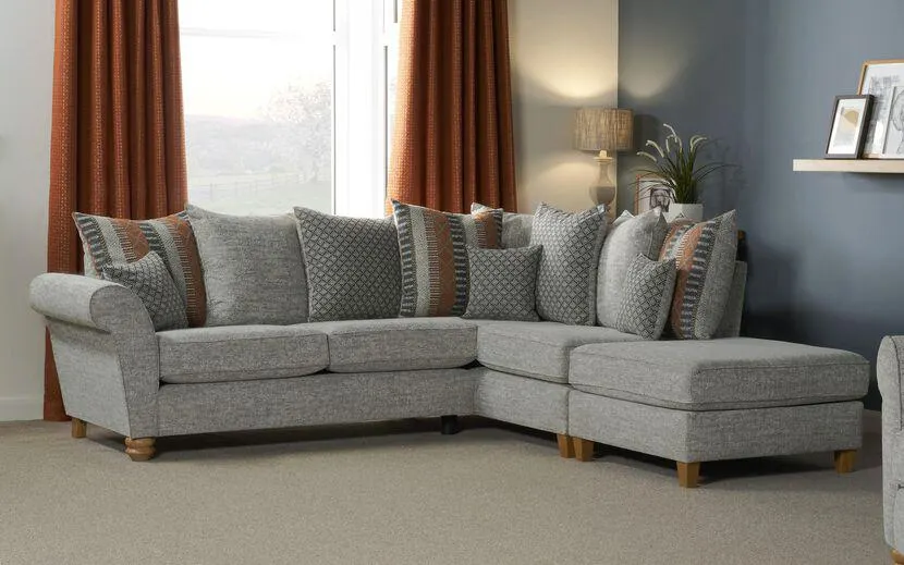 Aurora Fabric 2 Corner 1 Right Hand Facing Chaise Scatter Back Sofa