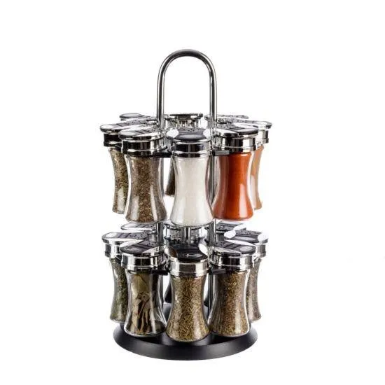 16 Jar Spice Rack - Silver