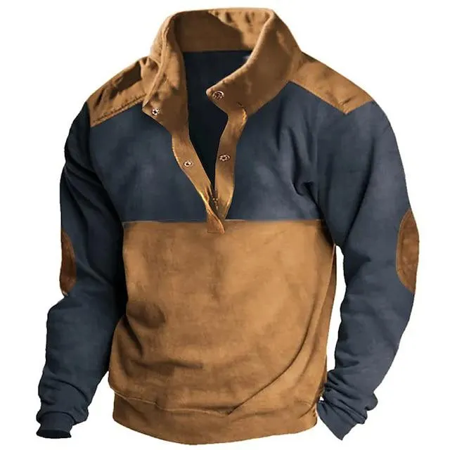 Men's Sweatshirt Brown Standing Collar Color Block Patchwork Sports & Outdoor Daily Holiday Streetwear Basic Casual Spring & Fall Clothing Apparel Hoodies Sweatshirts