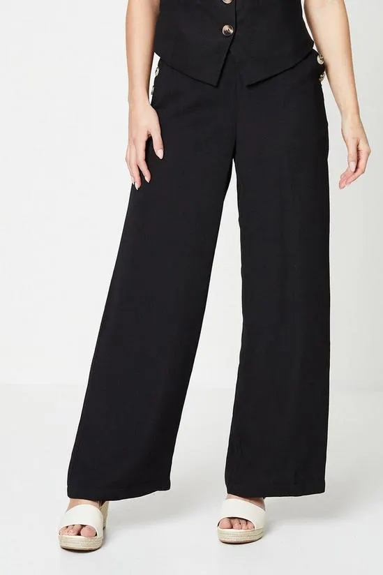 Petite Button Pocket Straight Leg Trousers