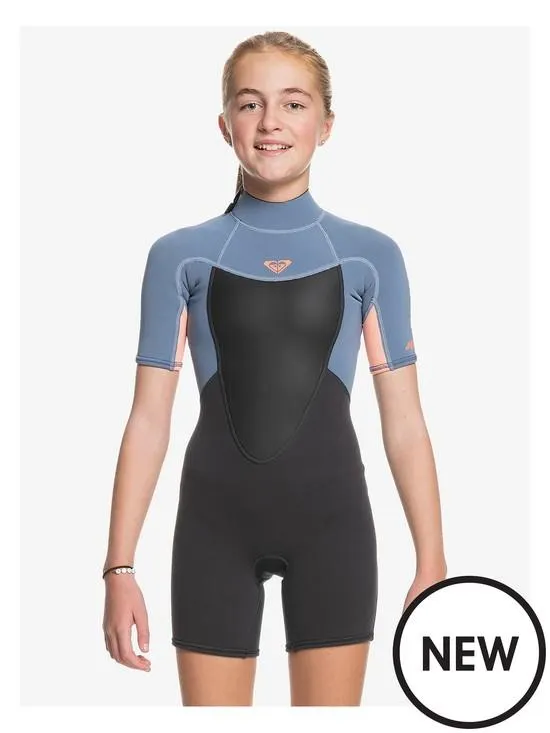 Girls 2/2mm Prologue Back Zip Short Sleeve Spring Wetsuit - Black Multi