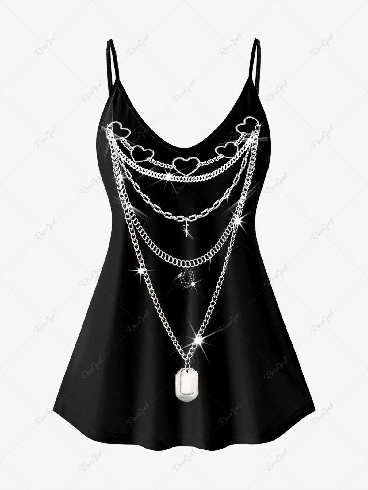 Plus Size Heart Chains Light Beam Printed Cold Shoulder T-Shirt (Adjustable Straps) - 5x | Us 30-32