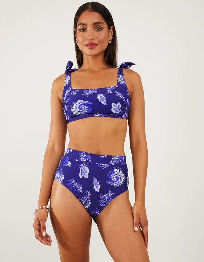 Paisley Tie Shoulder Bikini Top Blue