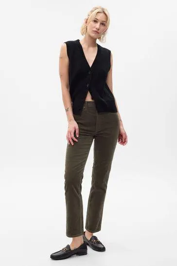 High Rise Corduroy Vintage Slim Trousers with Washwell