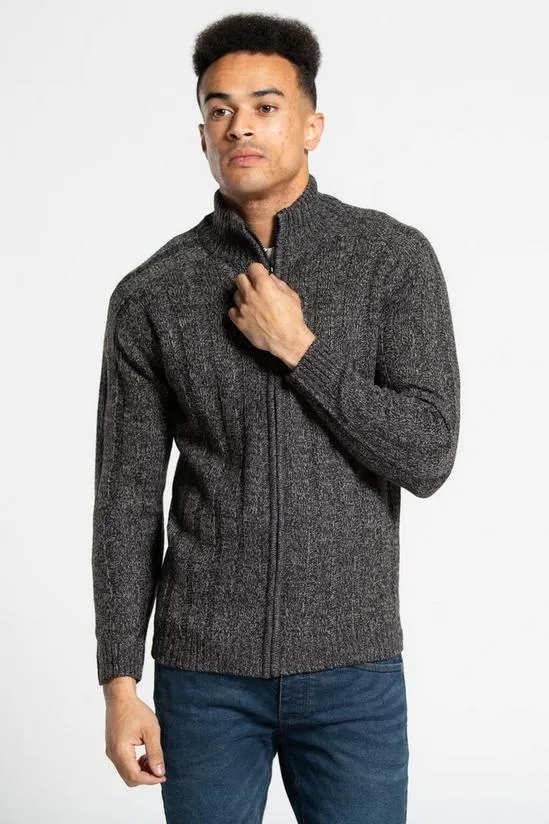 Zip-Through Funnel Neck Ribbed Cardigan