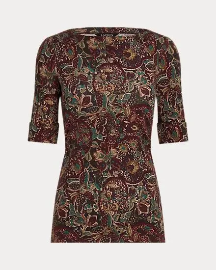 Floral Stretch Cotton Boatneck Top