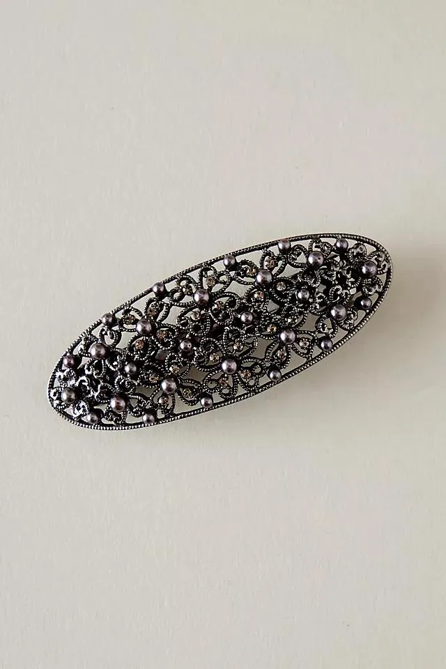 Oval Pearl & Crystal-Embellished Metal Barrette Hair Clip