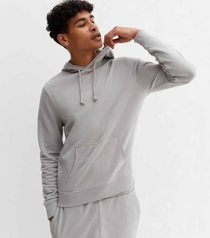 Pale Grey Pocket Front Regular Fit Hoodie