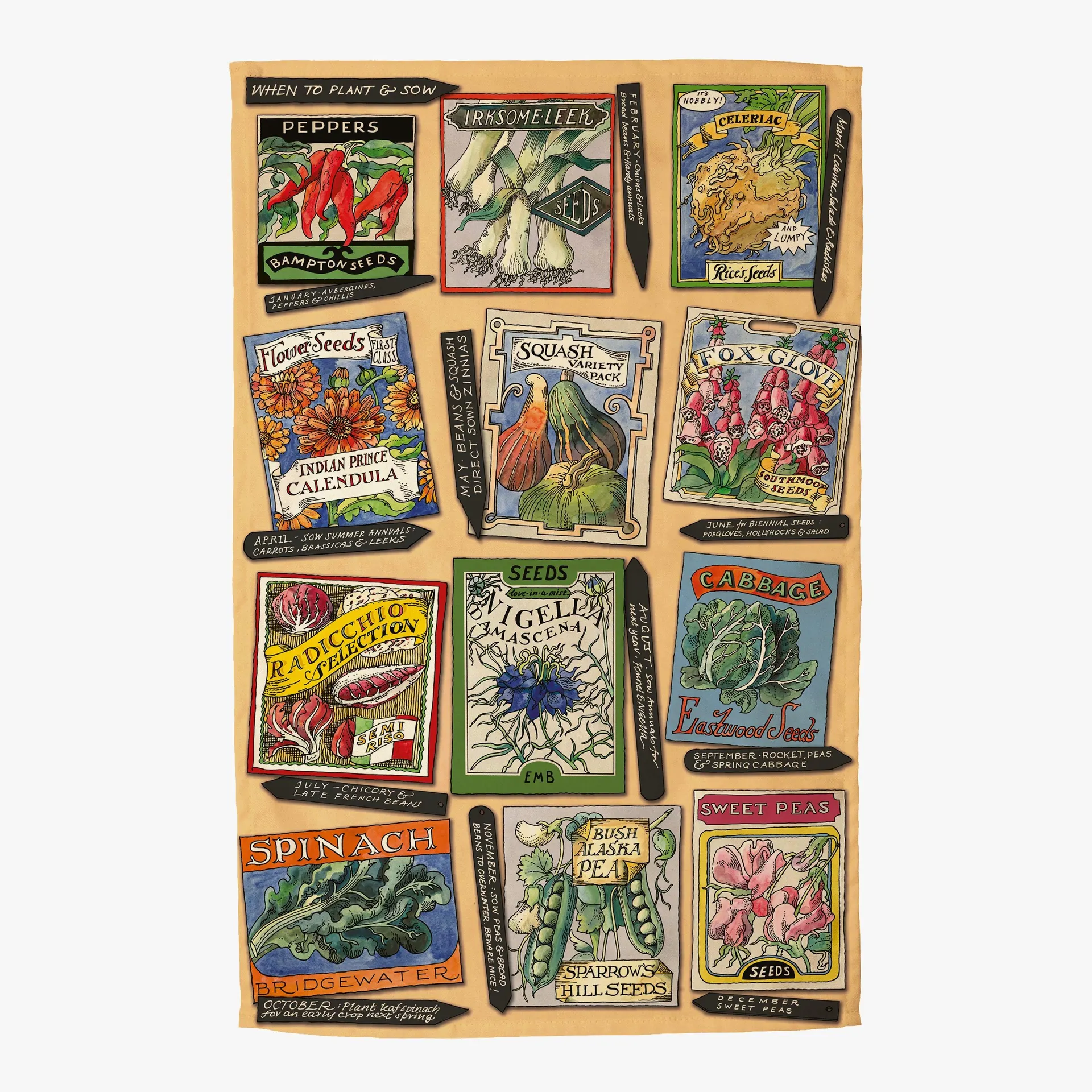 Plant & Sow Calendar Tea Towel