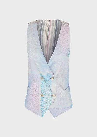 Printed silk-satin double-breasted gilet