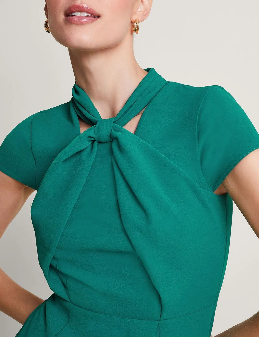 Tie Neck Midi Shift Dress