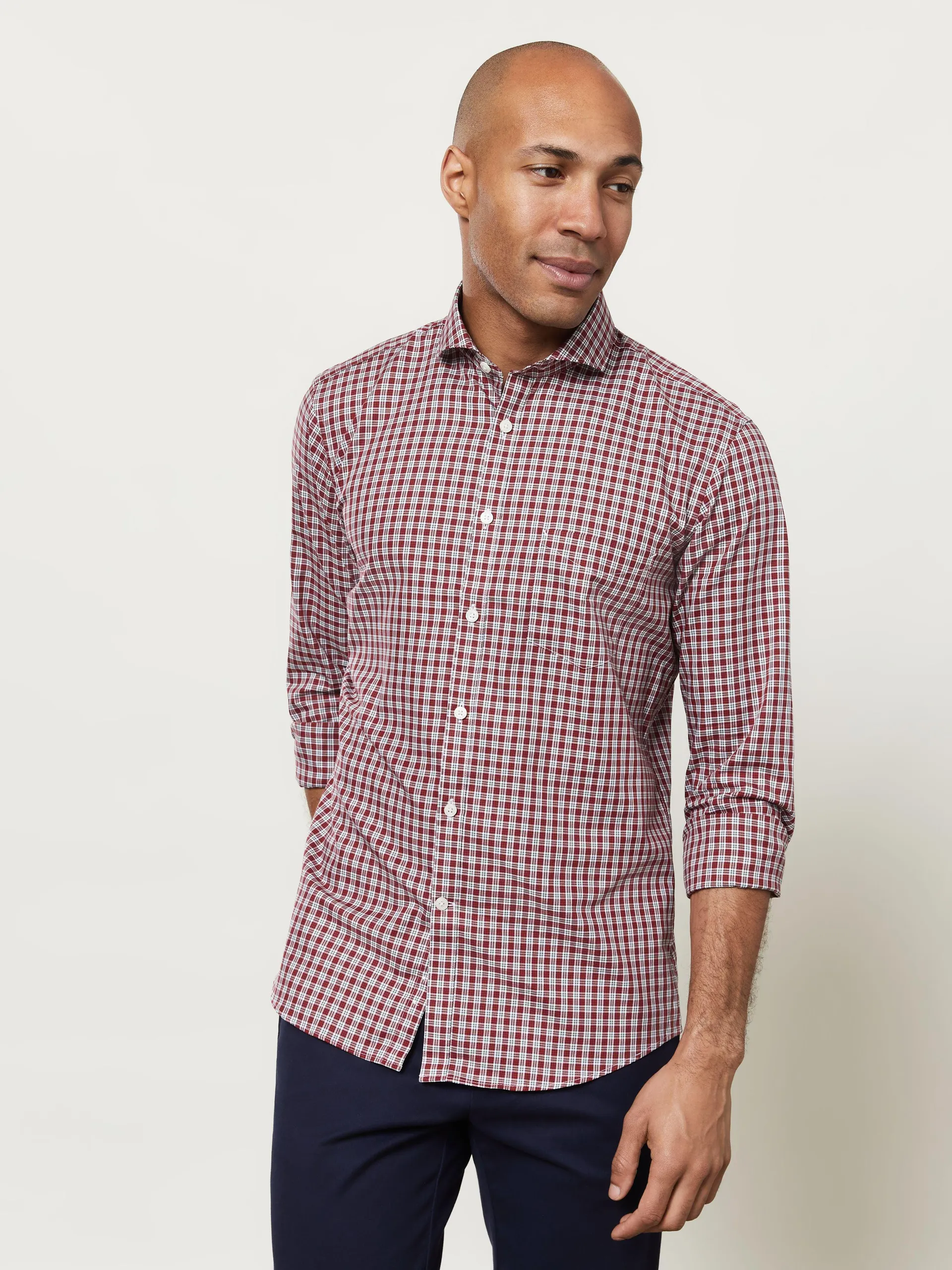 Prince of Wales Check Slim Fit Plum Shirt