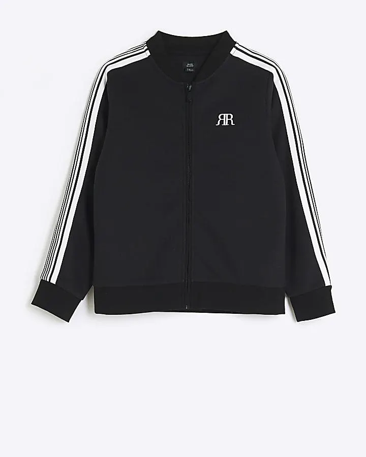 Boys black taped zip up track top