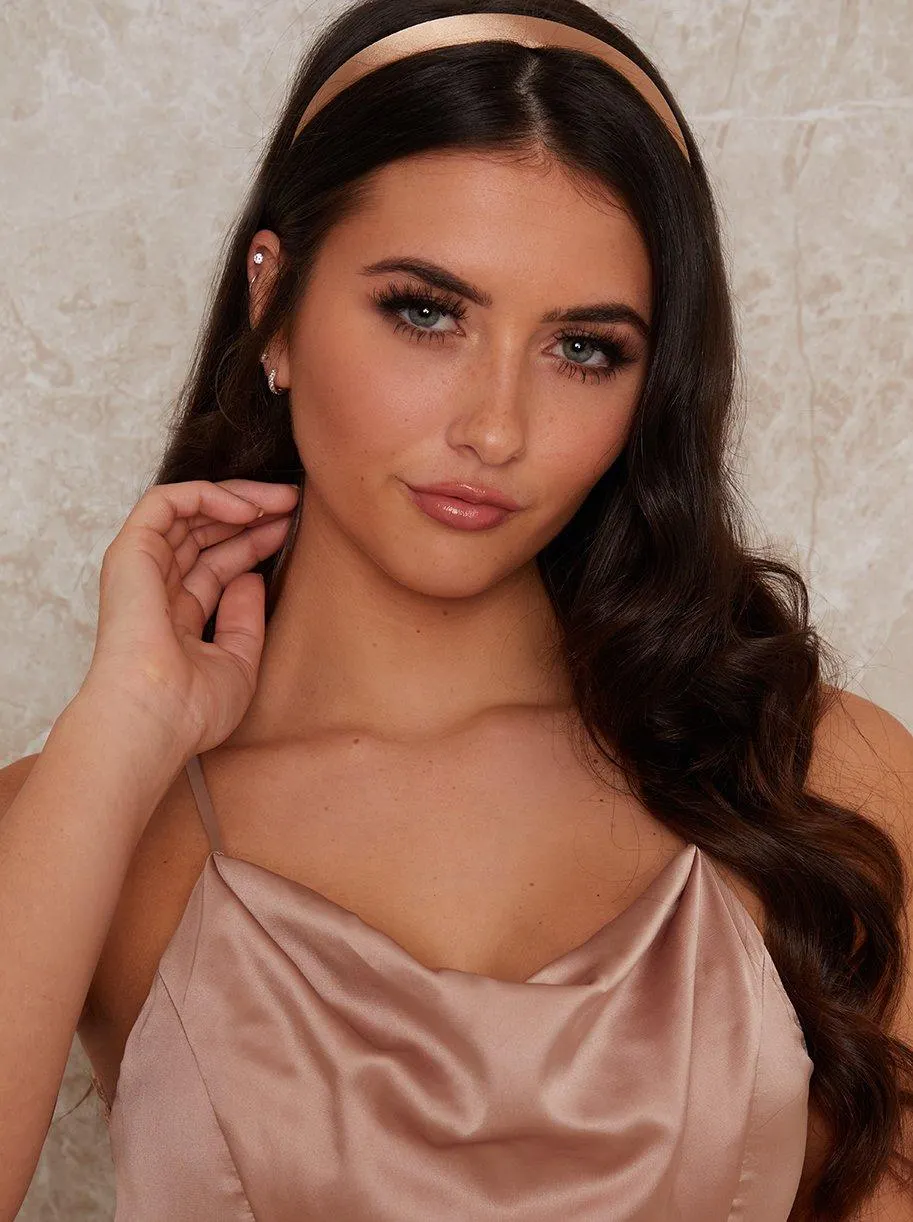 Satin Slip On Headband in Champagne