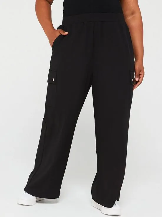Wide Leg Cargo Stretch Crepe Trouser