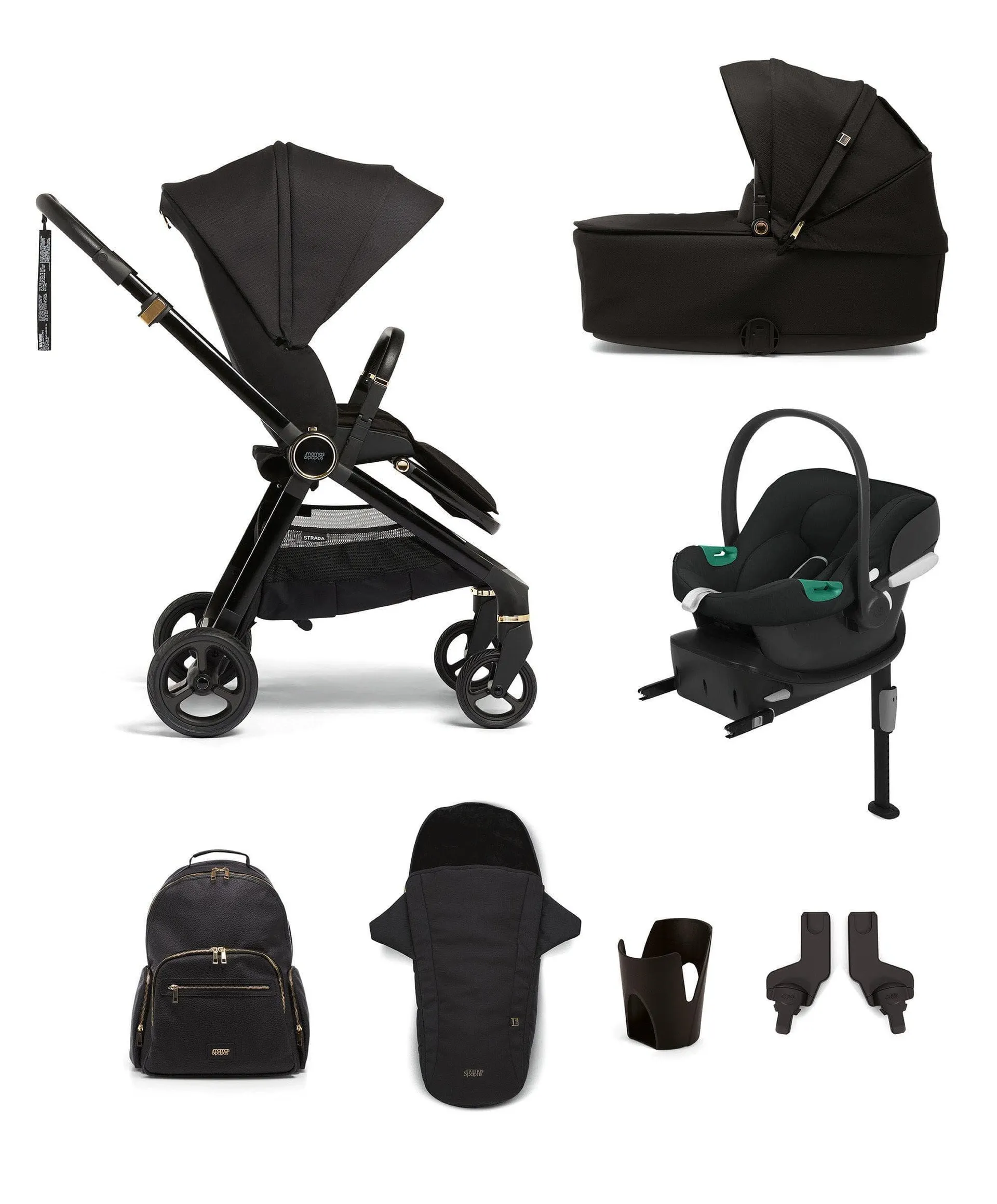 Strada Pushchair Bundle with Aton B2 Car Seat & Base (7 Pieces) - Black Diamond