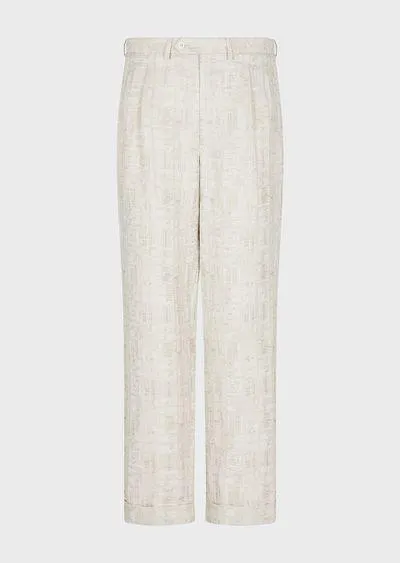 Two-dart viscose and linen blend jacquard trousers